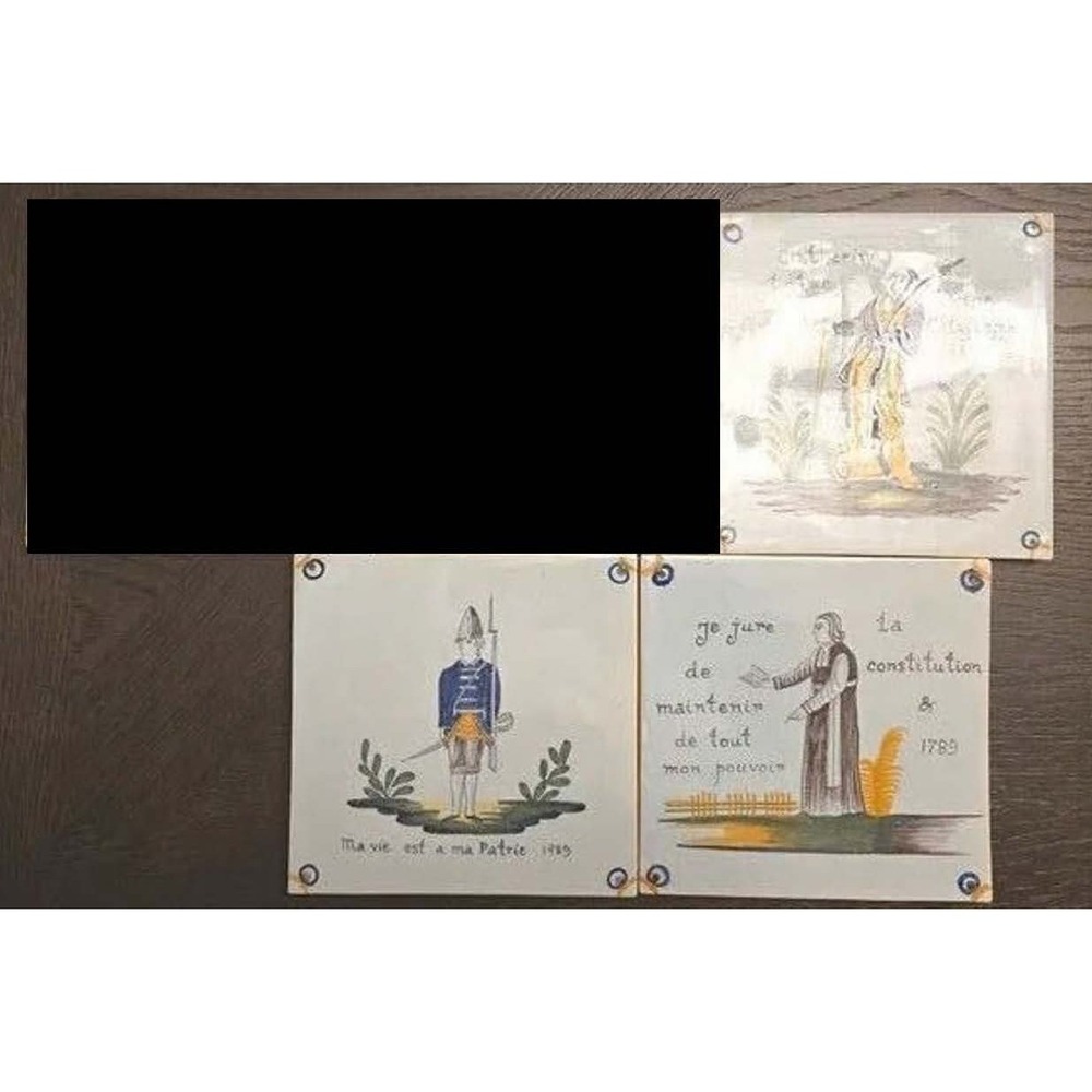 Lot of 4 Vtg Geo Martel‎ Faïence Ceramic Tiles "1789", Made in Desvres, France